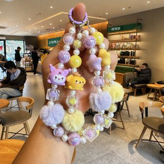산리오 털방울 비즈 휴대폰 스트랩 커플 키링 가방 자동차 열쇠고리 장식 DI
