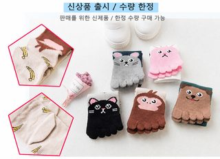 봄 가을 겨울 어린이 단색 면 다섯 손가락 양말 중통 사계절 패션 만화 귀엽다 예방 발가락 바깥양말 4-12