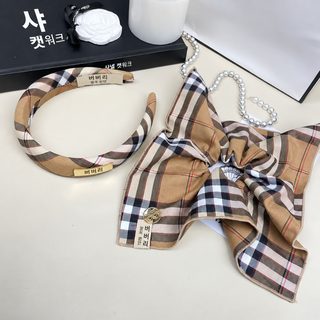 파리 체크 헤어밴드 스카프 곱창 머리끈 진주 포니테일 헤어 액세서리 스냅