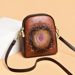 여성 PU 빈티지 엠보싱 미니 크로스백 휴대폰 가방 데일리 숄더백