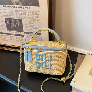 여성 자수 라탄 버킷백 대나무 손잡이 토트백 여름 해변 숄더 크로스백
