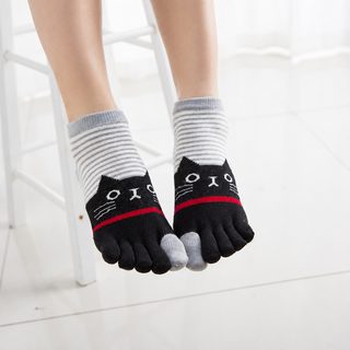 여성 캐릭터 발가락 양말 면 단목 양말 5발가락 분리형 귀여운 스트라이프