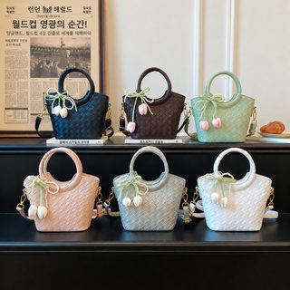 2026 신상 여성 미니 위빙 바스켓백 PU 토트백 숄더백 크로스백 데일리 가방