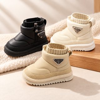 儿童冬季新款雪地靴白色靴子加绒加厚短靴套筒靴厚底防滑保暖棉靴