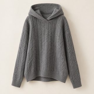 가을 겨울 신상 여성복 디자인 감각 헐렁헐렁 단색 베이스 상의 패션 서양식 후드 꽈배기 니트 스웨터