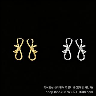 D집 26년 신상품 리본 귀걸이 여자 경사 빈티지 패션 귀걸이 기질 백합 귀장