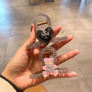 아세테이트 하트 곰돌이 여성 헤어 집게핀 봄 데일리 상어핀