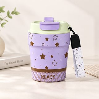 316 스테인리스 미니 보온 텀블러 240ml 빨대 스트랩 커피컵