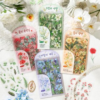 웨전 솽화루위 빈티지 PET 다꾸 스티커 방수 플라워 다이어리 꾸미기 소재