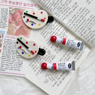 여성 앞머리 잔머리 고정 오리부리 집게 물감 머리핀 만화풍 헤어 액세서리