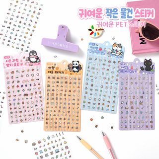 웨전 귀여운 방수 PET 스티커 어린이 다이어리 꾸미기 데코 소품 4종