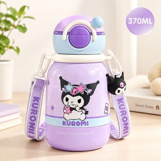어린이 보온보냉 빨대 물병 370ml 휴대용 스트랩 이중마개