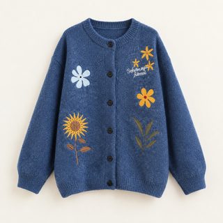 法式复古刺绣花卉针织开衫2026秋冬新款宽松大版百搭毛衣女外套潮