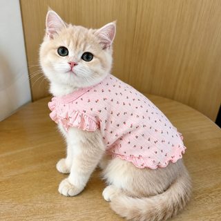 민소매 꽃무늬 강아지 조끼 테디 슈나우저 봄 실내복 털빠짐 방지 고양이옷