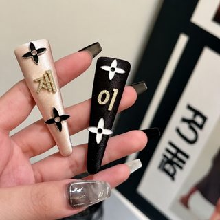 여성 모노그램 새틴 BB 헤어핀 레트로 앞머리 옆머리 똑딱핀