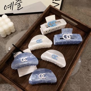 여성 소향풍 아세테이트 빅사이즈 반원 사각 헤어 집게핀 쌍C MIN 레터링 상