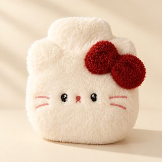리본 고양이 털커버 보온 물주머니 500ml 손발 배 온수 찜질팩