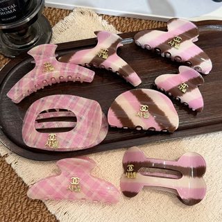 아세테이트 소향풍 질감 체크 핑크 클립 전복 클립 경사 머리핀 유행 조녀 왕홍 심플한 디자인