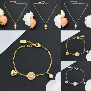 D CD 알파벳 큐빅 황동 목걸이 팔찌 세트 여성 하트 태슬 진주 럭셔리 데일리