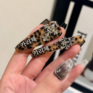호피무늬 두꺼운 아세테이트 헤어핀 여성 레트로 십자 물방울형 일자형 사