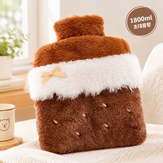 케이크 모양 털커버 보온 물주머니 1800ml 겨울 손난로