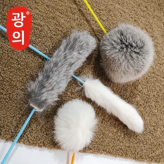 토끼털 고양이 낚싯대 장난감 깃털 방울 스틱 교체형 반려묘 놀이용품