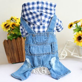 2018贝宠狗狗衣服春夏装泰迪比熊宠物四脚牛仔连体衣厂家批发