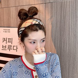 한국 패션 빈티지 체크 압발 세안 머리띠 프랑스식 심플한 백합 기질 머리띠 2022 신상