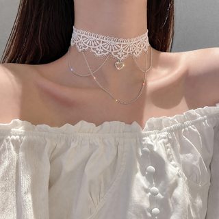 여성 하트 리본 꽃무늬 쇄골 체인 초커 목걸이 데일리 레이어드 패션 액세