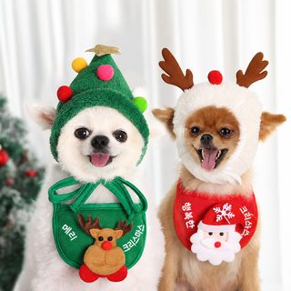 강아지 고양이 애완동물 크리스마스 모자 침수건 목도리 뱃주머니 테디 파