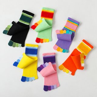 무지개 줄 어린이 다섯 발가락 양말 단색 면 품질 트렌드 패션 발가락 공예