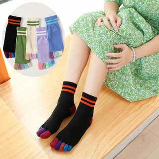 가을과 겨울 여자 중통 다섯 손가락 양말 색발가락 학원풍 2개 막대 편안 전면 땀 흡수 신상품 현물 도매