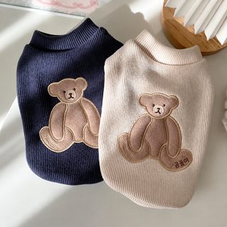 소형·중형견 고양이 보온 골지 티셔츠 곰 자수 반려동물 옷 프렌치불독 푸