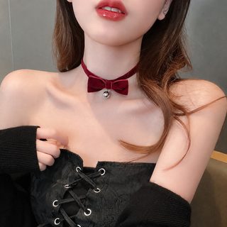 한일 부드러운 소녀 방울 리본 목걸이 빈티지 블랙 벨벳 짧은 쇄골 체인 초
