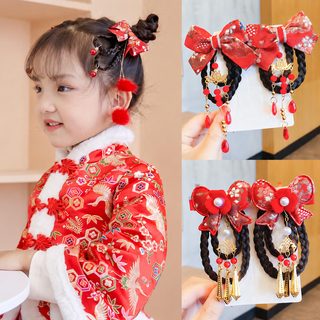 中国风宝宝假发辫子对夹儿童古风汉服流苏发夹新年头饰发饰批发