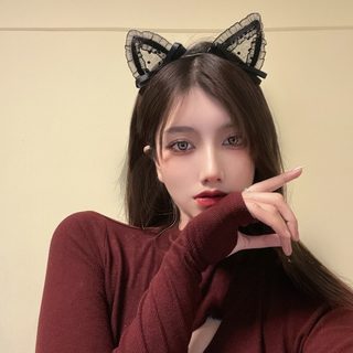 귀여운 레이스 고양이 귀 머리띠 여자 왕홍 압발 고양이 머리띠 섹시한 토