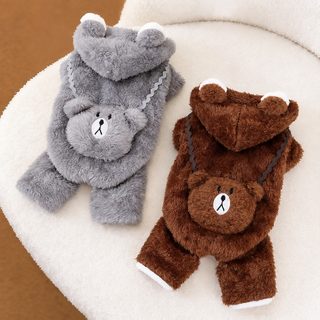 강아지 겨울 옷 기모 후드 곰돌이 네발 올인원 테디 비숑 소형견 반려동물