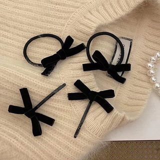 한국 블랙 벨벳 리본 머리핀 헤어링 가을/겨울 빈티지 사이드 클립 앞머리
