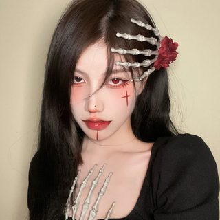 할로윈 해골 머리핀 여성 코스튬 장미 리본 집게핀 공포 파티 헤어 액세서