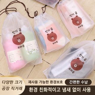곰돌이 캐릭터 끈조임 수납팩 50매 방진 방수 신발 양말 여행용 다용도 정리