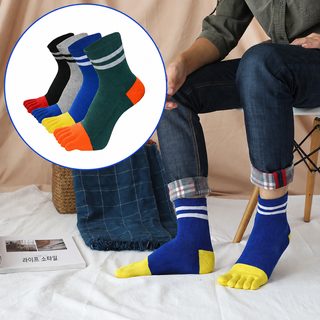 남성용 도톰한 면 88% 중목 발가락 양말 겨울 보온 테리 무지 양말
