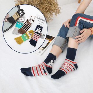 새로운 다섯 손가락 양말 여자 순색 면 중통 발가락 양말 만화 강아지 양말