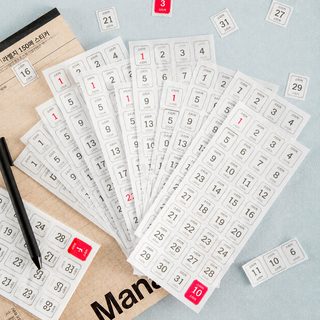 웨전 365일 날짜 스티커 12매 다이어리 노트 배경 꾸미기 접착식 캘린더 스티