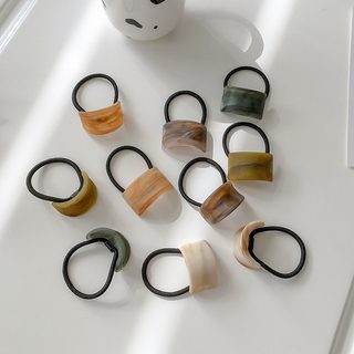 도비 유럽풍 심플 기하학 우드 패턴 고탄력 포니테일 헤어링 머리끈
