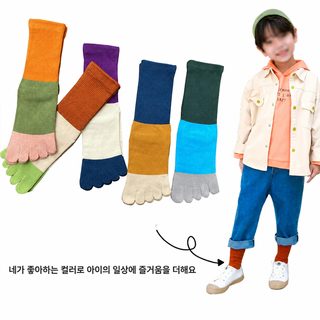 어린이 다섯발가락 양말 아동 긴목 면 보온 줄무늬 겨울 양말