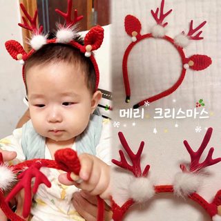 아동용 레드 크리스마스 루돌프 사슴뿔 머리띠 귀여운 연말 파티 헤어밴드