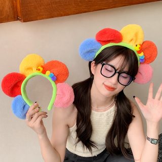 귀여운 알록달록 해바라기 꽃 헤어밴드 애벌레 머리띠 카툰 공연 촬영용 파