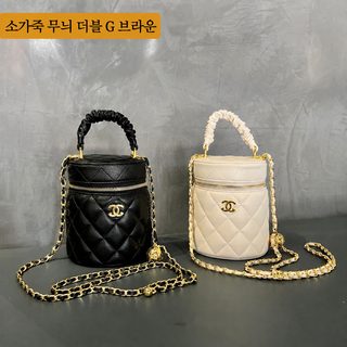 여성 천연가죽 퀼팅 체인 원통형 미니 버킷백 숄더 크로스백