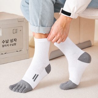 남성 면 중목 발가락양말 사계절 스포츠 땀흡수 보강형 은은한 무늬 오지양
