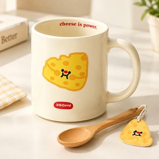 귀여운 치즈 캐릭터 도자기 머그컵 350ml 커플 선물용